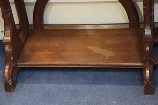 Attributed to A.W.N. Pugin. A pair of mid 19th century Reformed Gothic oak serving tables, probably made by J.G. Crace, W.3ft 6in.